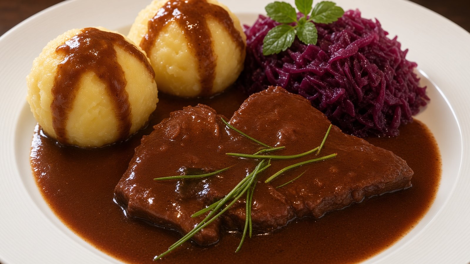 Fränkischer Sauerbraten mit Klößen und Blaukraut