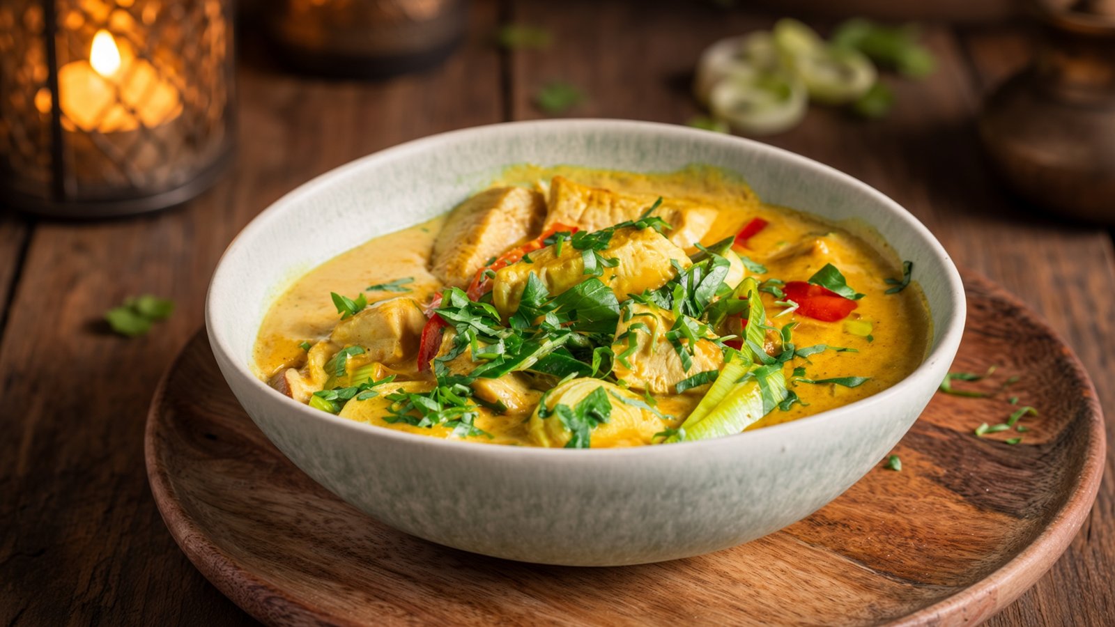 Hähnchen-Curry-Lauch-Suppe