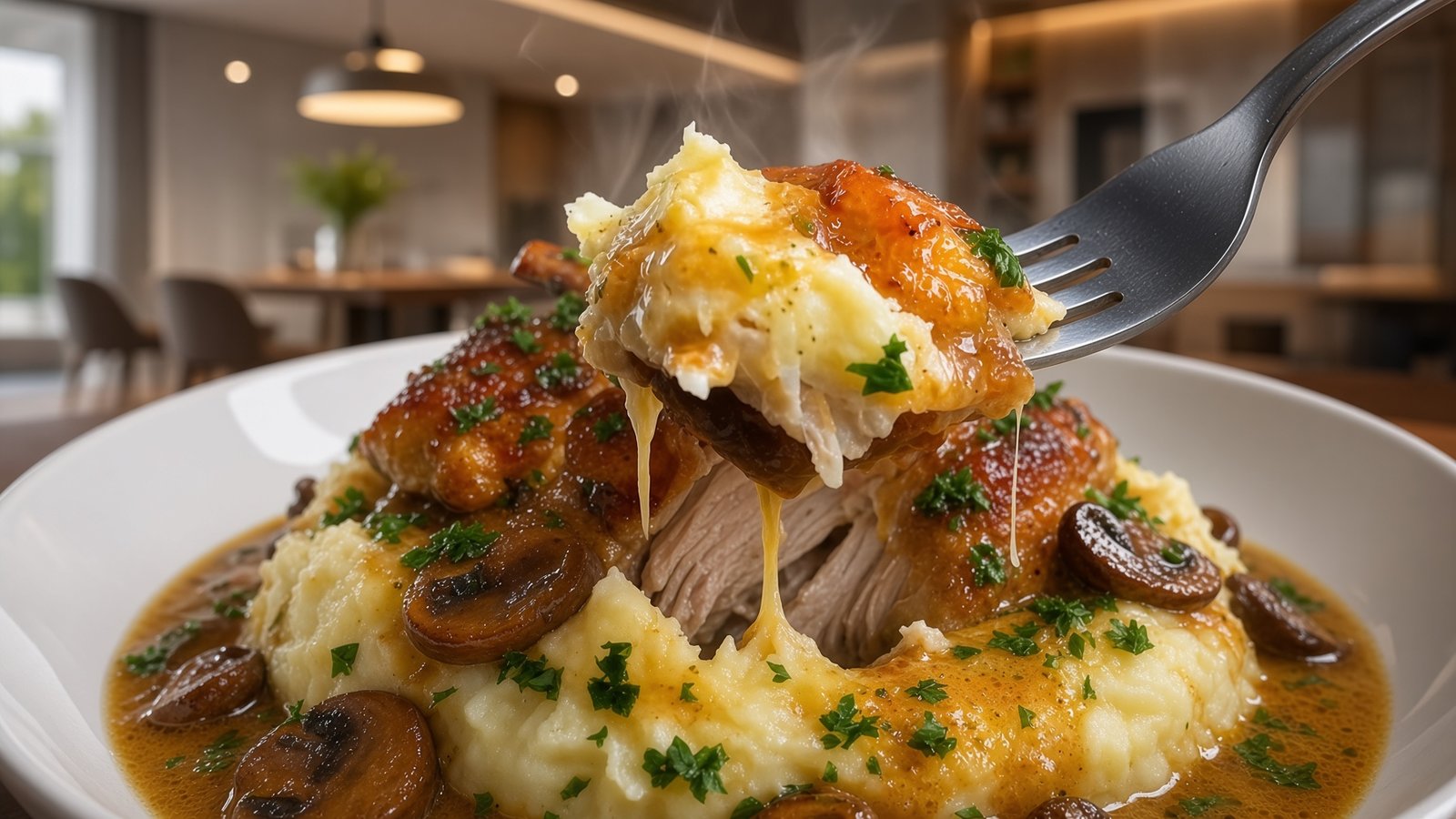 Knoblauch-Pilz-Hähnchen mit Kartoffelpüree