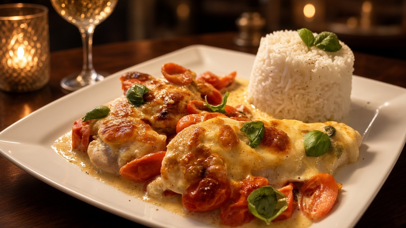 Mozzarella-Hähnchen in Basilikum-Sahnesauce