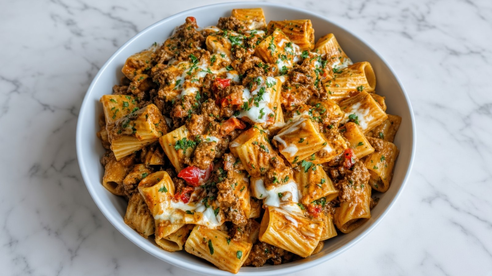 Cremiges Rinderhack-Rigatoni mit Käse