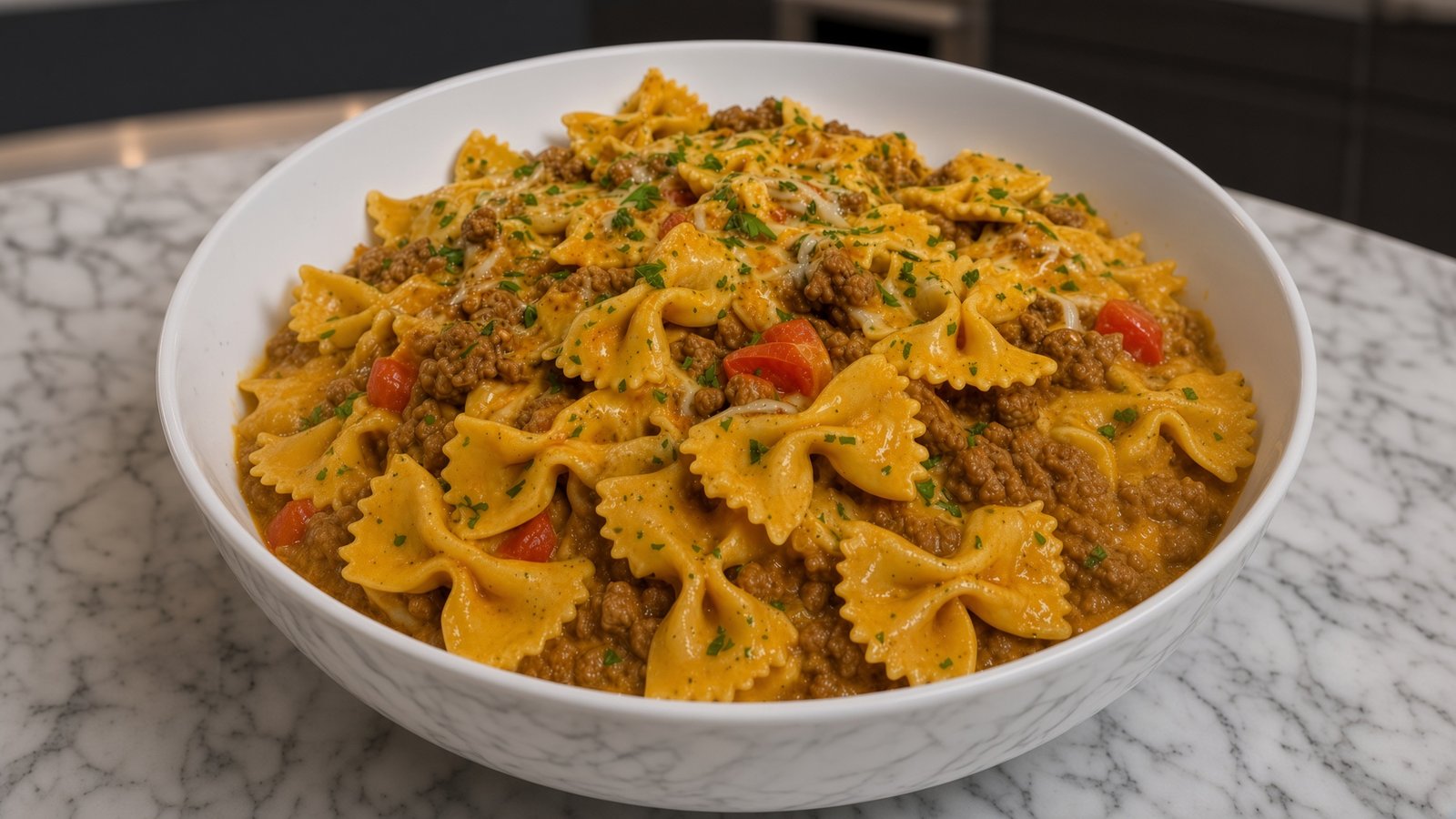 Käsige Rindfleisch-Bowties in samtiger Parmesan-Rotel-Sahne
