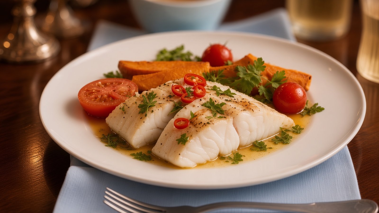 Rotbarsch mit Süßkartoffeln und Tomaten