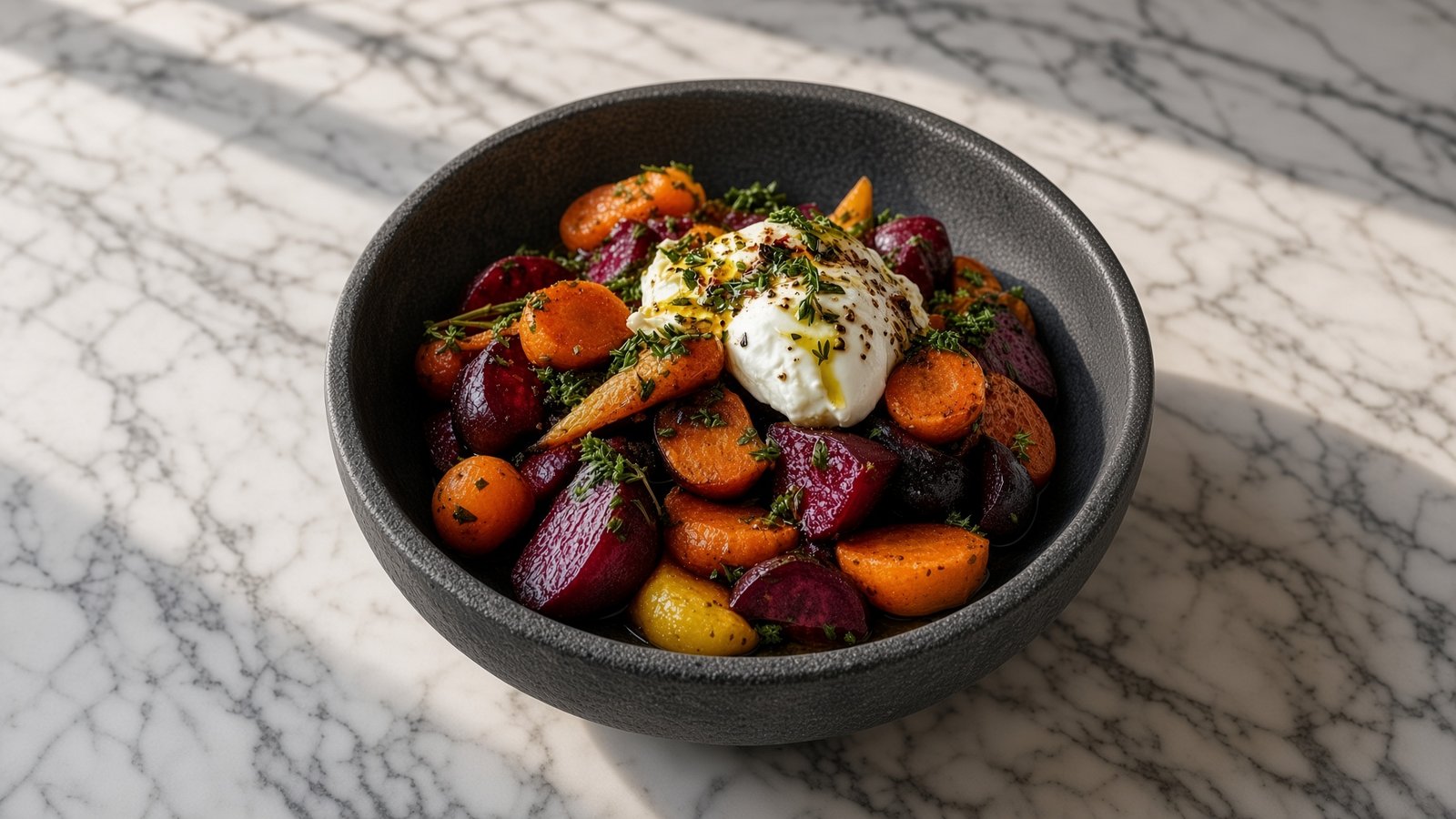 Geröstete Rote Bete und Karotten mit Burrata